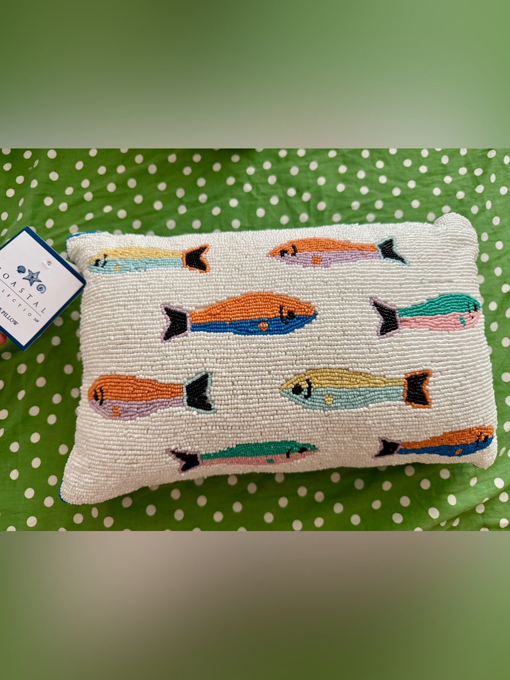 Coastal Collection beaded Sardines fish pillow NWT